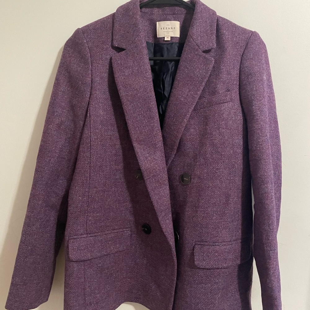 Sezane Rich Plum Double-Breasted Blazer